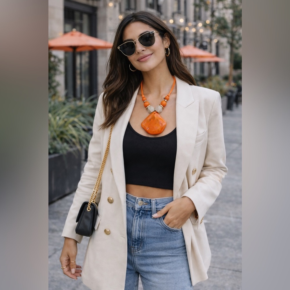 Orange Statement Necklace - image 2